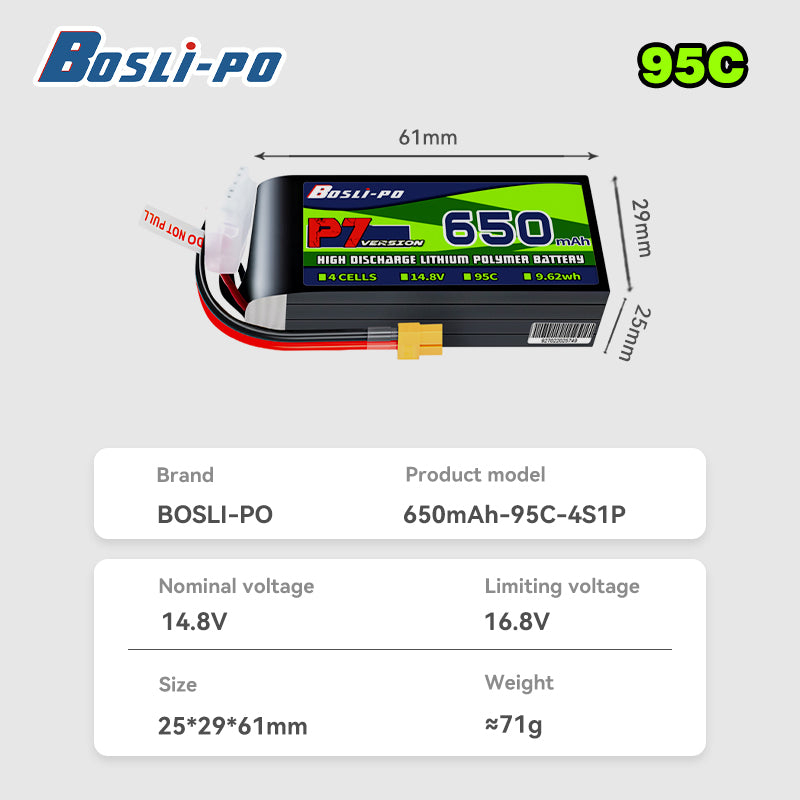 Boslipo P7 Version 650mAh 95C  - Drone Battery 4S review and price